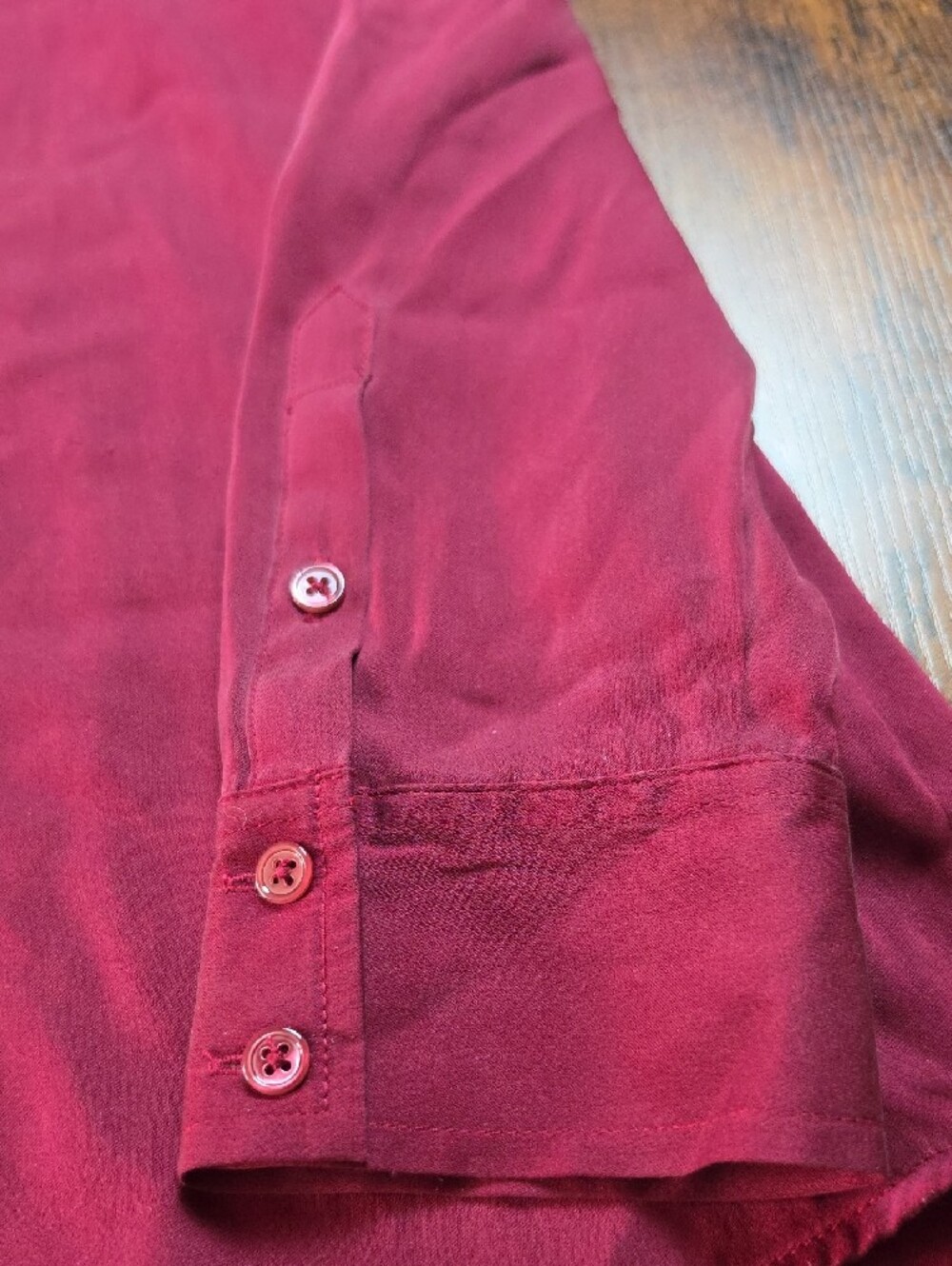 QUINCE | Luxe Wine Burgundy Stretch Silk Button Down Blouse Curved Hem | L - Picture 8 of 8